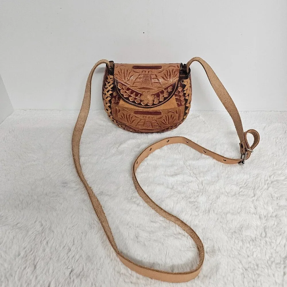 Brown Leather Mexico Mini Crossbody Boho Festival Hippie